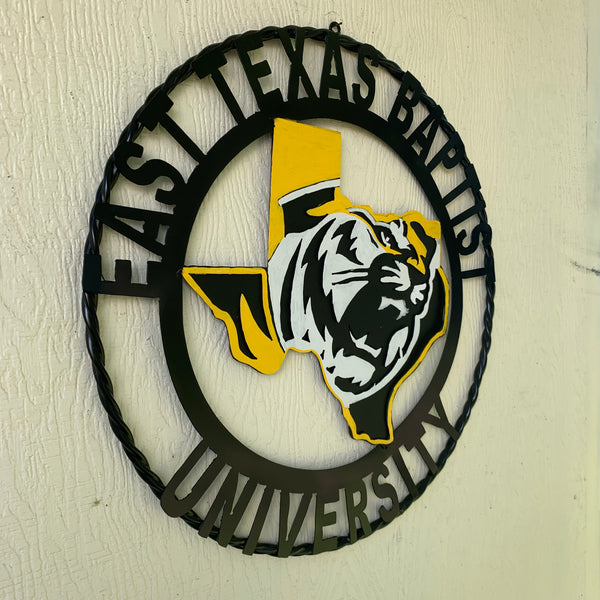 EAST TEXAS BAPTIST UNIVERSITY METAL CUSTOM VINTAGE CRAFT SIGN WALL ART TEAM HANDMADE