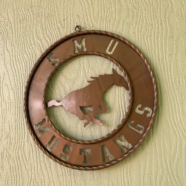 SMU MUSTANGS HAMMERED COPPER METAL CUSTOM VINTAGE CRAFT WALL ART TEAM SIGN HANDMADE