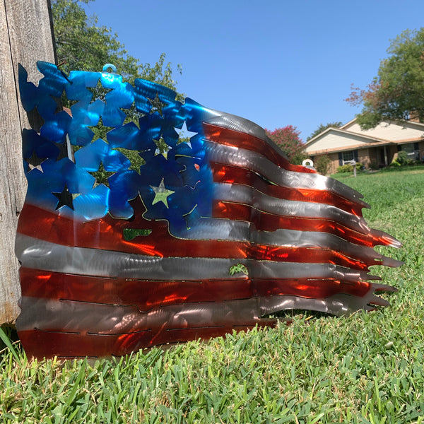 AMERICAN USA TATTERED Flag USA Metal Art Large Western Home Decor New Art