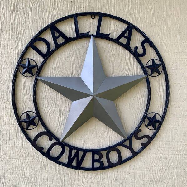 DALLAS COWBOYS SILVER & NAVY BLUE BARN STAR CUSTOM METAL VINTAGE LONE STAR WESTERN HOME DECOR HANDMADE 24",32",36",40",42",44",46",48",50"