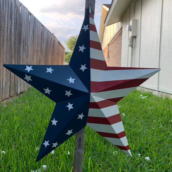 12",16",24",30",36" USA AMERICAN FLAG STAR STYLE#9 RED WHITE & BLUE METAL BARN STAR METAL WALL ART HANDMADE