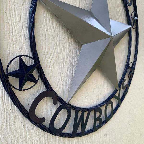 DALLAS COWBOYS SILVER & NAVY BLUE BARN STAR CUSTOM METAL VINTAGE LONE STAR WESTERN HOME DECOR HANDMADE 24",32",36",40",42",44",46",48",50"