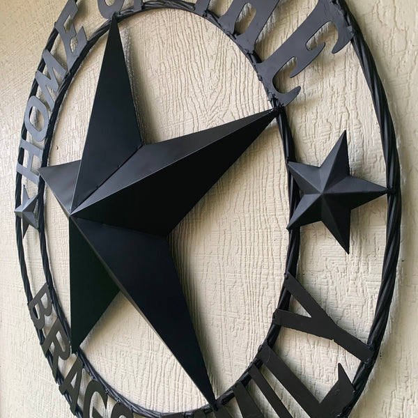 BRAGG STYLE YOUR CUSTOM NAME HOME OF FAMILY STAR METAL BARN STAR 3d TWISTED ROPE RING WESTERN HOME DECOR NEW HANDMADE 24",32",34",36",40",42",44",46",50"