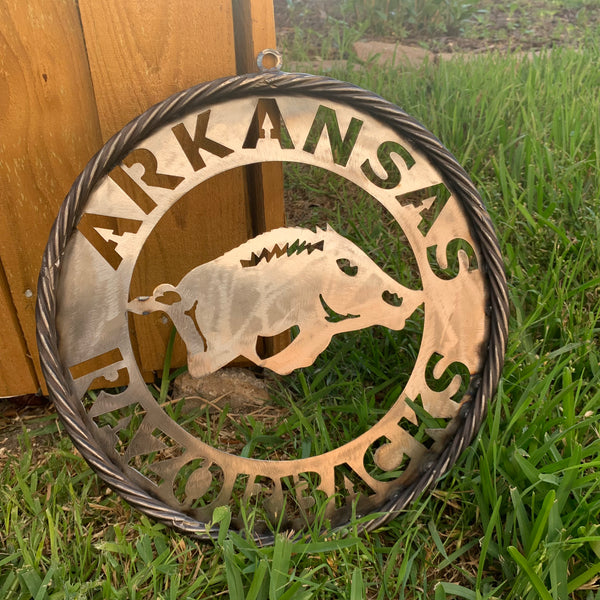 12", 18", 24", 32" ARKANSAS RAZORBACKS CUSTOM RAW METAL VINTAGE CRAFT WIDE BAND RING TEAM SIGN HANDMADE