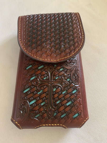 #LG_2006  7" PLAIN GENUINE LEATHER POUCH EXTRA LARGE  BELT LOOP HOLSTER CELL PHONE CASE UNIVERSAL OVERSIZE