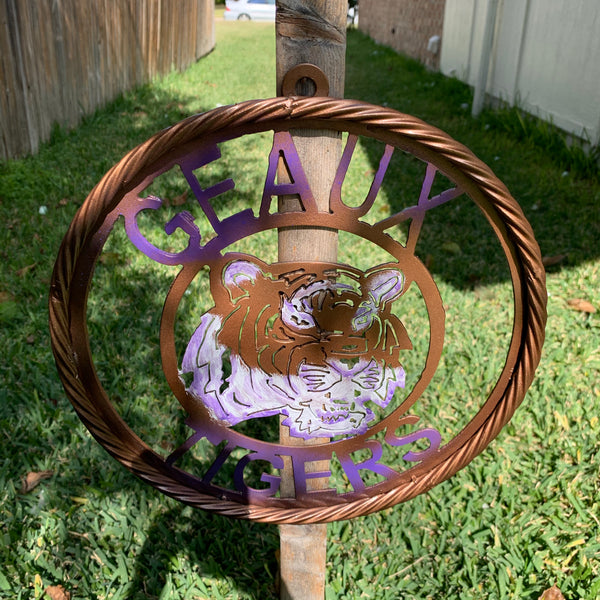 12",18",24",32" GEAUX TIGERS CUSTOM VINTAGE METAL CRAFT TEAM WALL ART HANDMADE