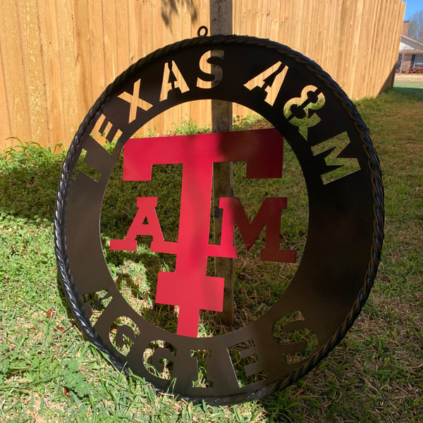 24" TEXAS A&M WIDE BAND RING CUSTOM METAL VINTAGE CRAFT SIGN TEAM HANDMADE
