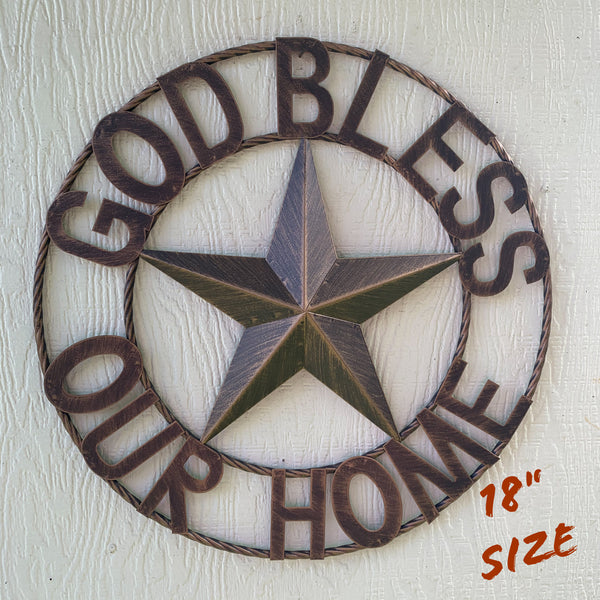 #EH10941 GOD BLESS OUR HOME BARN STAR 18",24",36",40" METAL LONE STAR TWISTED ROPE RING WALL ART WESTERN HOME DECOR HANDMADE NEW