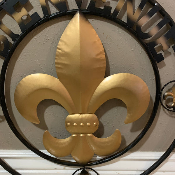 BIENVENUE FLEUR DE LIS METAL WALL ART WESTERN HOME DECOR RUSTIC GOLD & BLACK NEW--FREE SHIPPING