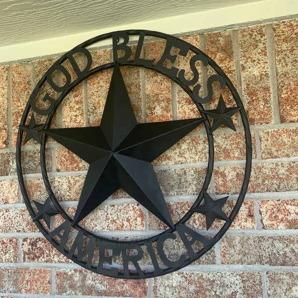 GOD BLESS AMERICA BLACK METAL BARN LONESTAR TWISTED RING METAL ART WESTERN HOME DECOR HANDMADE NEW-#EH10487