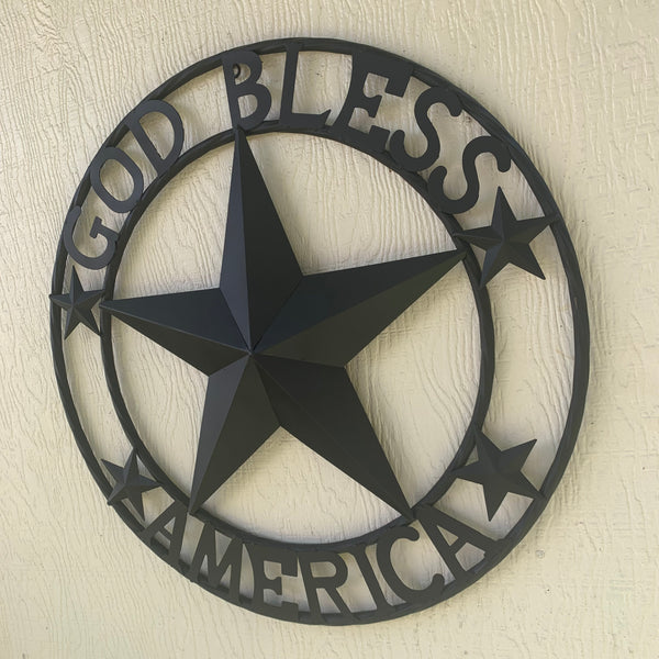 GOD BLESS AMERICA BLACK METAL BARN LONESTAR TWISTED RING METAL ART WESTERN HOME DECOR HANDMADE NEW-#EH10487
