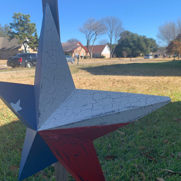 CRACKLE STYLE RED WHITE & BLUE METAL BARN STAR METAL WALL ART WESTERN HOME DECOR RUSTIC NEW