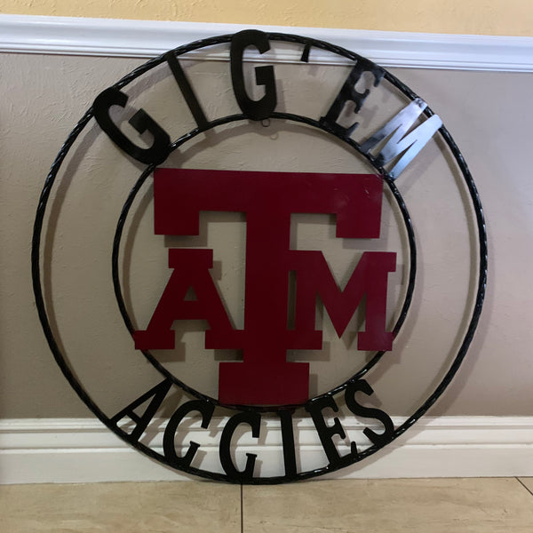 GIGEM AGGIES METAL CUSTOM VINTAGE CRAFT TEAM SIGN HANDMADE