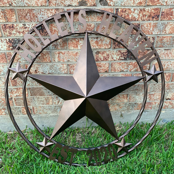 KOLET FAMILY STYLE YOUR CUSTOM FAMILY NAME STAR METAL BARN STAR ROPE RING KOLET FAMILY WESTERN HOME DECOR VINTAGE RUSTIC BROWN NEW HANDMADE 24",32",34",36",40",42",44",46",50"