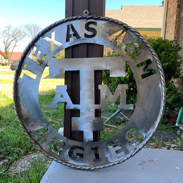 24" TEXAS A&M WIDE BAND RAW METAL CUSTOM VINTAGE CRAFT WALL ART TEAM SIGN HANDMADE