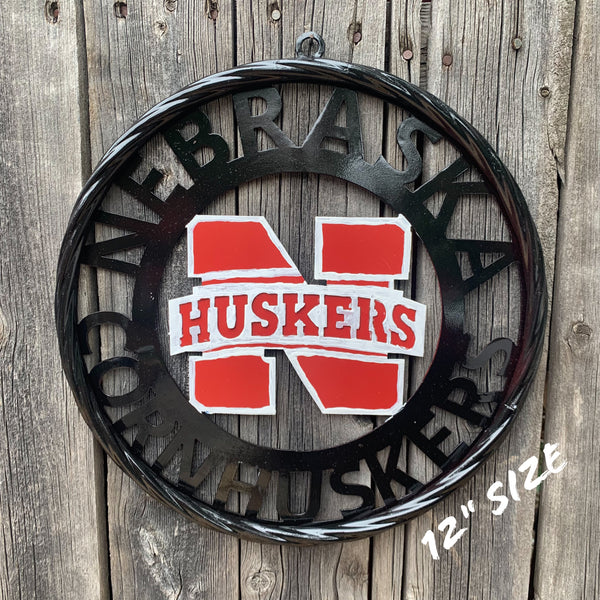 12" NEBRASKA HUSKERS METAL CUSTOM VINTAGE CRAFT TEAM SIGN WESTERN HOME DECOR HANDMADE