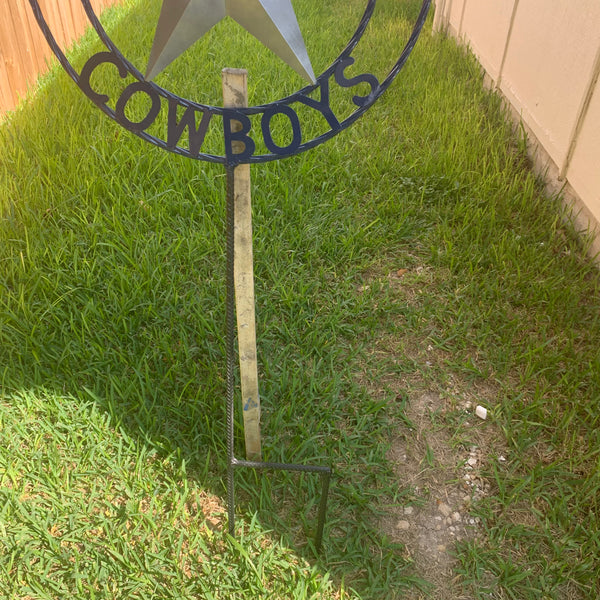 24" STAR & 34" STAKE DALLAS COWBOYS DECOR METAL ART WESTERN HOME WALL DECOR ALL SILVER & NAVY BLUE WITH 34" STAKE