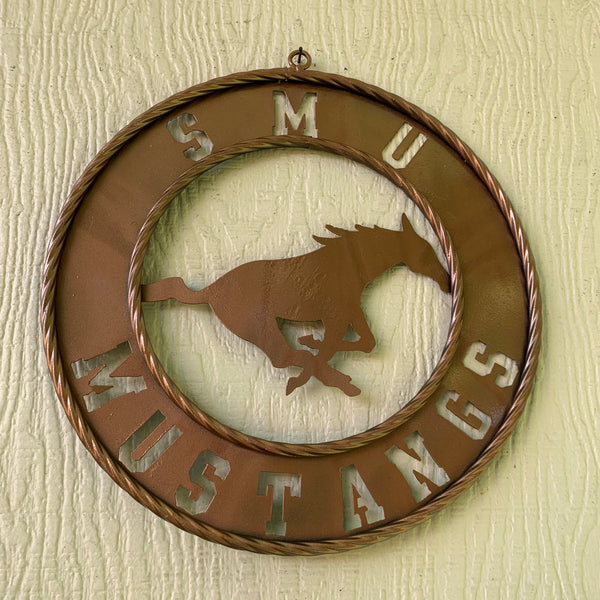 SMU MUSTANGS HAMMERED COPPER METAL CUSTOM VINTAGE CRAFT WALL ART TEAM SIGN HANDMADE