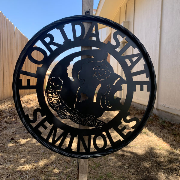 12",18", 24", 32" FSU FLORIDA STATE SEMINOLES INDIAN BLACK METAL CUSTOM VINTAGE CRAFT TEAM SIGN