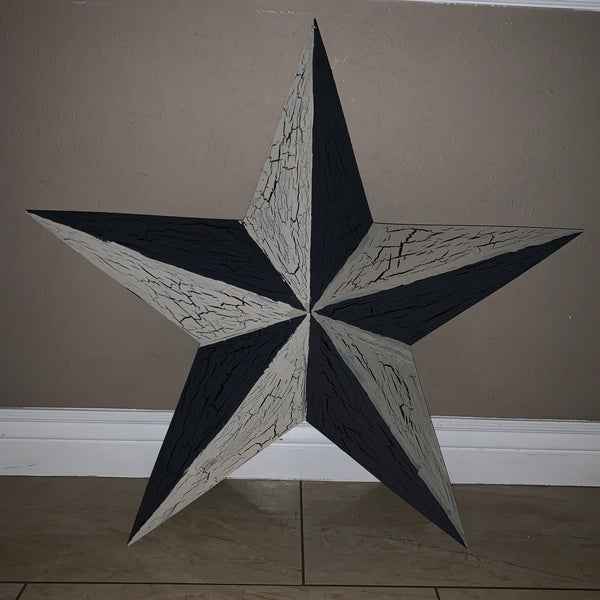 CRACKLE STYLE BEIGE & BLACK METAL BARN STAR METAL WALL ART WESTERN HOME DECOR RUSTIC NEW
