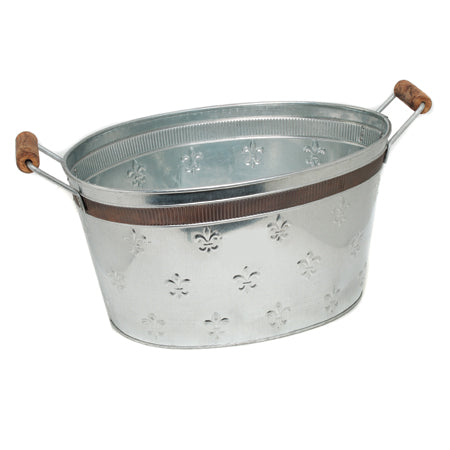 18" EGIFTHOME GALV. FLEUR DE LIS COPPER BAND OVAL TUB BUCKET HOME DECOR NEW