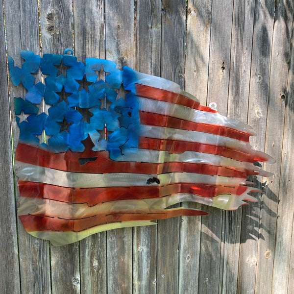 AMERICAN USA TATTERED Flag USA Metal Art Large Western Home Decor New Art