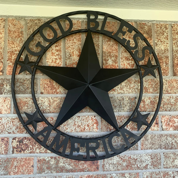 GOD BLESS AMERICA BLACK METAL BARN LONESTAR TWISTED RING METAL ART WESTERN HOME DECOR HANDMADE NEW-#EH10487