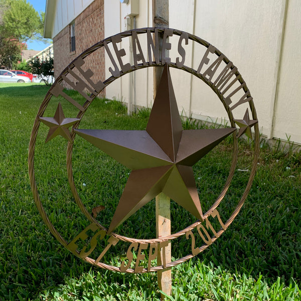KOLET FAMILY STYLE YOUR CUSTOM FAMILY NAME STAR METAL BARN STAR ROPE RING KOLET FAMILY WESTERN HOME DECOR VINTAGE RUSTIC BROWN NEW HANDMADE 24",32",34",36",40",42",44",46",50"