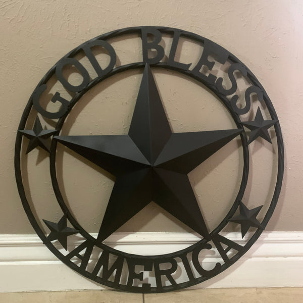 GOD BLESS AMERICA BLACK METAL BARN LONESTAR TWISTED RING METAL ART WESTERN HOME DECOR HANDMADE NEW-#EH10487