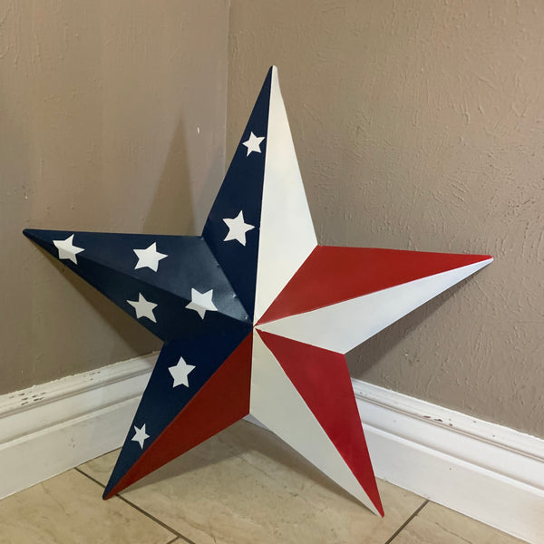 12",16",24",30",36" USA AMERICAN FLAG STAR STYLE #1 RED WHITE & BLUE METAL BARN STAR WALL ART HANDMADE STYLE# 1