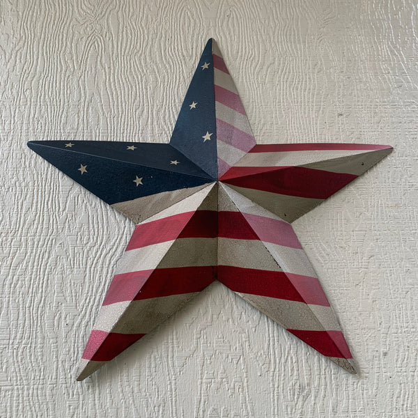 AMERICAN USA FLAG STAR CRACKLE PAINT METAL WALL ART WESTERN HOME DECOR, HANDMADE  9",12",16",24",30",36"