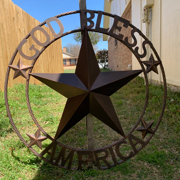 #EH10488 GOD BLESS AMERICA BARN METAL STAR WESTERN HOME DECOR HANDAMDE NEW