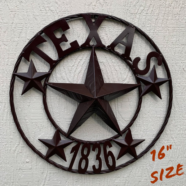 16",24",32",50" RUSTIC BROWN TEXAS 1836 BARN STAR METAL ART WESTERN HOME DECOR VINTAGE RUSTIC DARK BROWN NEW