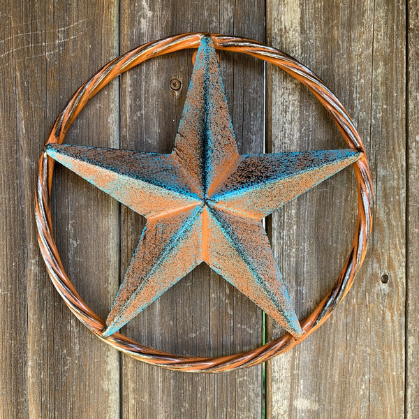 TURQUOISE DISTRESSED BARN METAL STAR WESTERN HOME DECOR ART HANDMADE