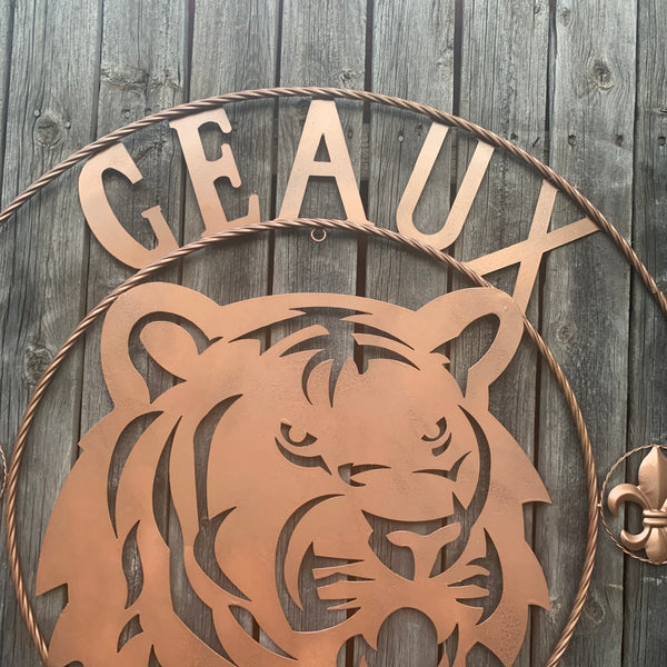 12",18", 24", 32", 36" GEAUX TIGERS HAMMERED COPPER CUSTOM METAL VINTAGE CRAFT SIGN TEAM HANDMADE