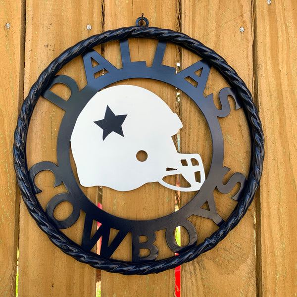 12", 18", 24", 32" DALLAS COWBOYS HELMET SIGN NAVY BLUE & WHITE METAL CUSTOM VINTAGE CRAFT WALL ART TEAM SIGN HANDMADE
