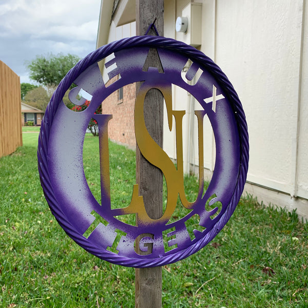 12",18",24",32" LSU GEAUX TIGERS CUSTOM METAL VINTAGE CRAFT SIGN TEAM WALL ART WESTERN HOME DECOR