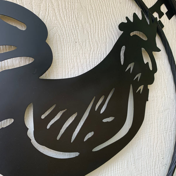 YOUR CUSTOM NAME BLACK ROOSTER LASERCUT METAL ART WITH RING DESIGN WESTERN METAL ANIMAL ART HOME WALL DECOR BRAND NEW