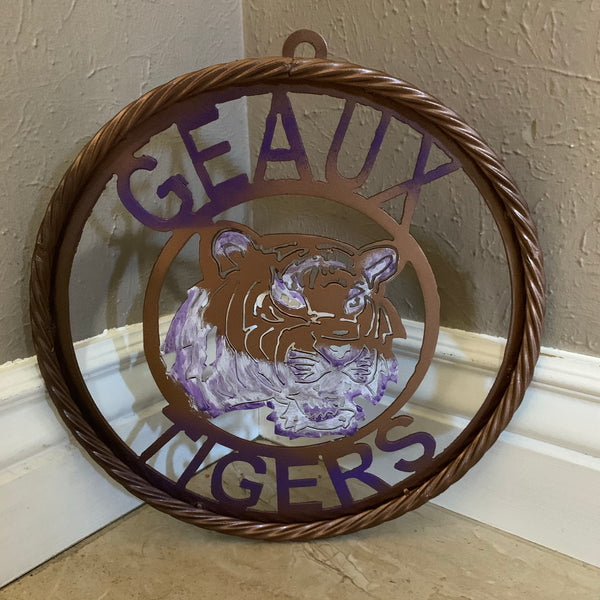 12",18",24",32" GEAUX TIGERS CUSTOM VINTAGE METAL CRAFT TEAM WALL ART HANDMADE