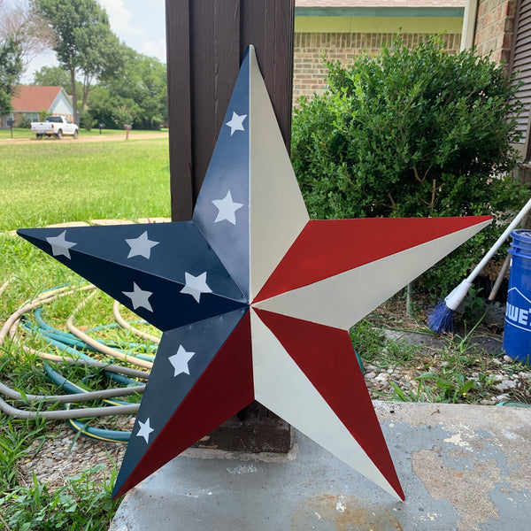 12",16",24",30",36" USA AMERICAN FLAG STAR STYLE #1 RED WHITE & BLUE METAL BARN STAR WALL ART HANDMADE STYLE# 1