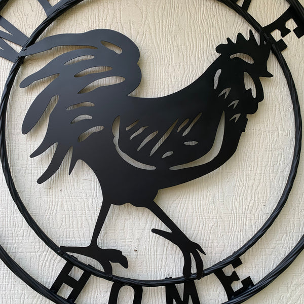 YOUR CUSTOM NAME BLACK ROOSTER LASERCUT METAL ART WITH RING DESIGN WESTERN METAL ANIMAL ART HOME WALL DECOR BRAND NEW