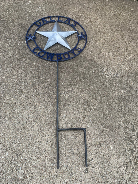 24" STAR & 34" STAKE DALLAS COWBOYS DECOR METAL ART WESTERN HOME WALL DECOR ALL SILVER & NAVY BLUE WITH 34" STAKE