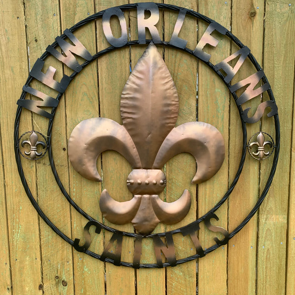 18", 24", 32" NEW ORLEANS SAINTS METAL SIGN WALL ART WESTERN HOME DECOR RUSTIC GOLD & BLACK ART NEW