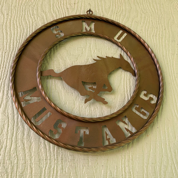 SMU MUSTANGS HAMMERED COPPER METAL CUSTOM VINTAGE CRAFT WALL ART TEAM SIGN HANDMADE