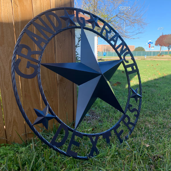 GRAND G RANCH STYLE CUSTOM NAME STAR RUSTIC NAVY BLUE METAL BARN STAR ROPE RING WESTERN HOME DECOR HANDMADE