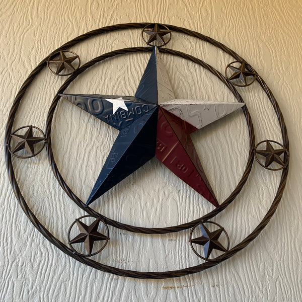 24" LICENSE PLATE MULTI STAR RED WHITE BLUE METAL BARN STAR WESTERN HOME DECOR NEW