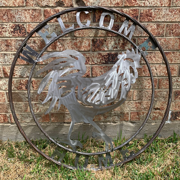 YOUR CUSTOM NAME ROOSTER LASERCUT RAW METAL ART WITH RING DESIGN WESTERN METAL ANIMAL ART HOME WALL DECOR BRAND NEW