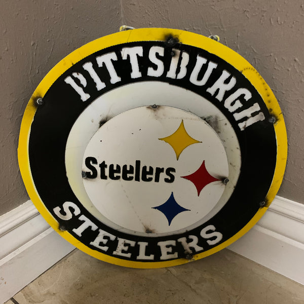 15" PITTSBURGH DISC CUSTOM METAL VINTAGE CRAFT TEAM SPORTS SIGN WESTERN HOME DECOR HANDMADE