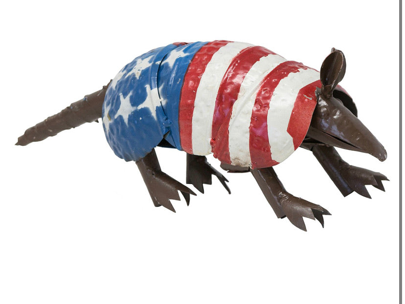 USA FLAG ARMADILLO GARDEN ANIMAL SCULPTURE METAL DECOR ORNAMENT DECOR