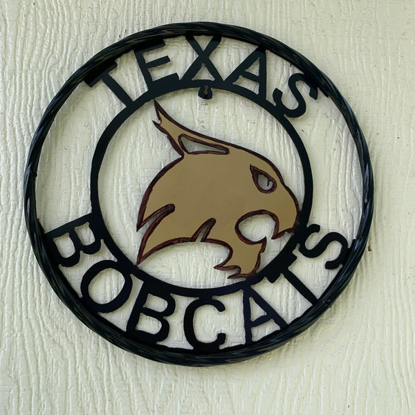 12" TEXAS BOBCATS CUSTOM METAL VINTAGE CRAFT SIGN TEAM WESTERN HOME DECOR HANDMADE